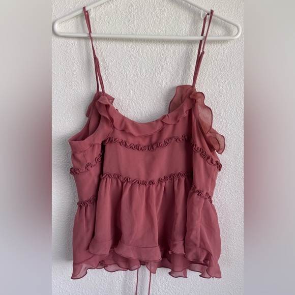 Aritzia Wilfred Amore Cami NWT Dusty Rose Ruffle Tie-Front Chiffon Tank - Picture 2 of 13